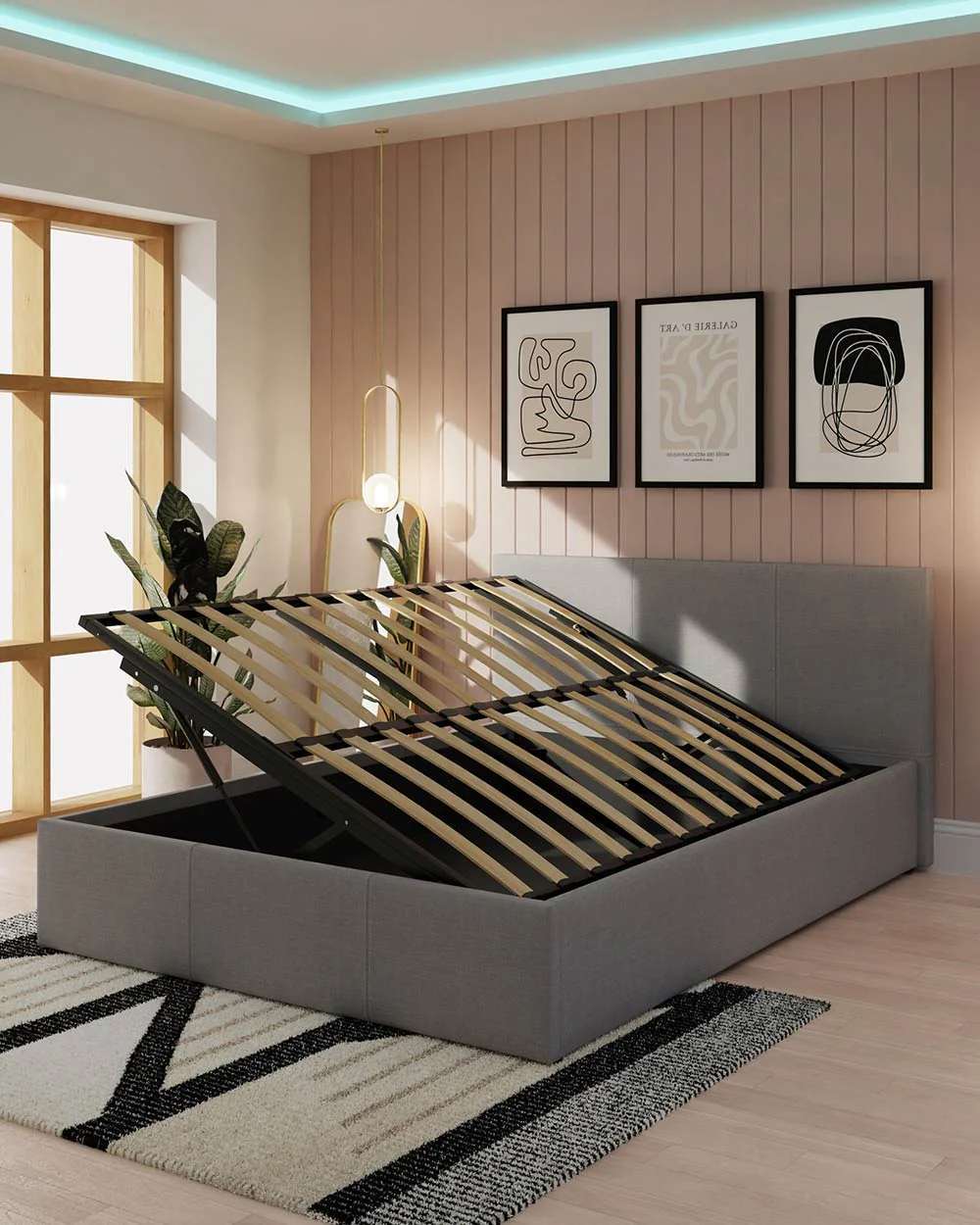 Side Lift Ottoman Double Bed Grey Hopsack 135cm - Image 2