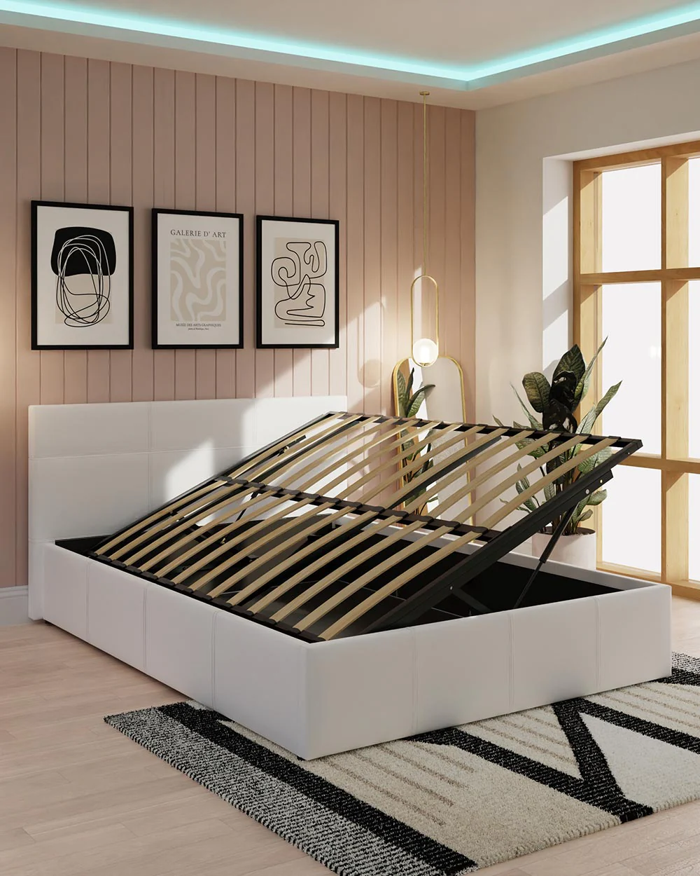 Side Lift Ottoman Small Double Bed White Faux Leather 120cm - Image 2