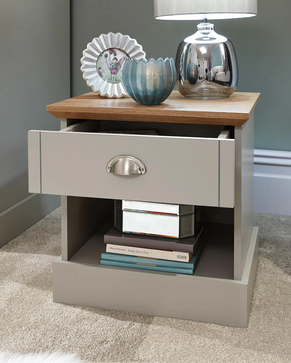 Kendal Single Bedside Table 1 Drawer Grey - Image 2