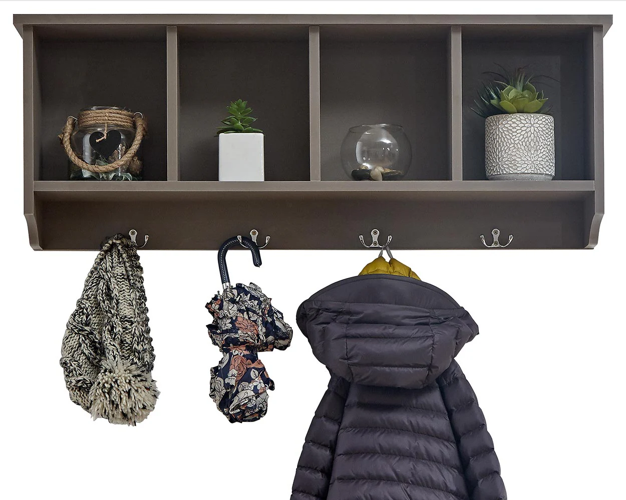 Kempton Storage Wall Rack With Coat Hooks, Grey - Image 4