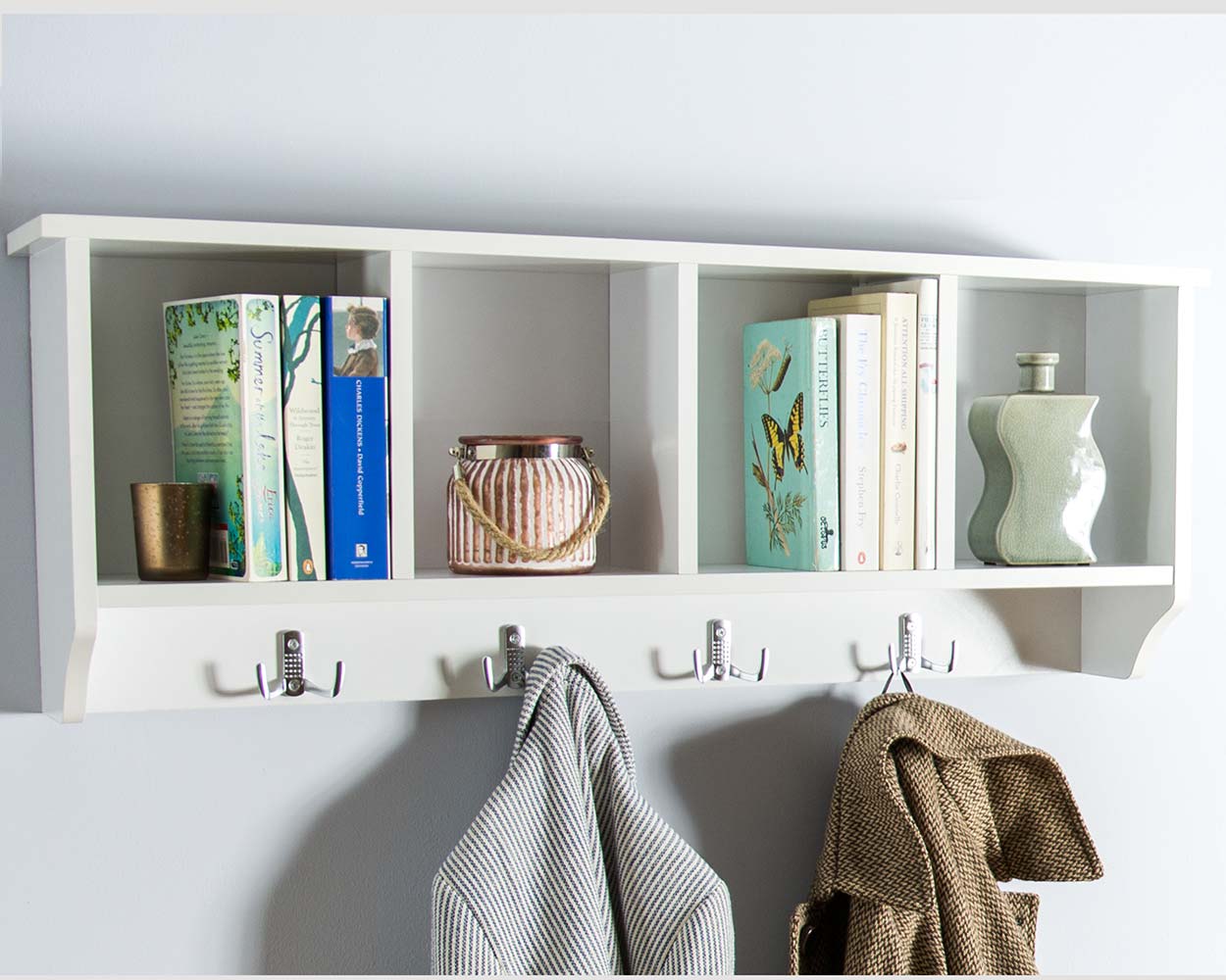 Kempton Storage Wall Rack With Coat Hooks, White - Image 4