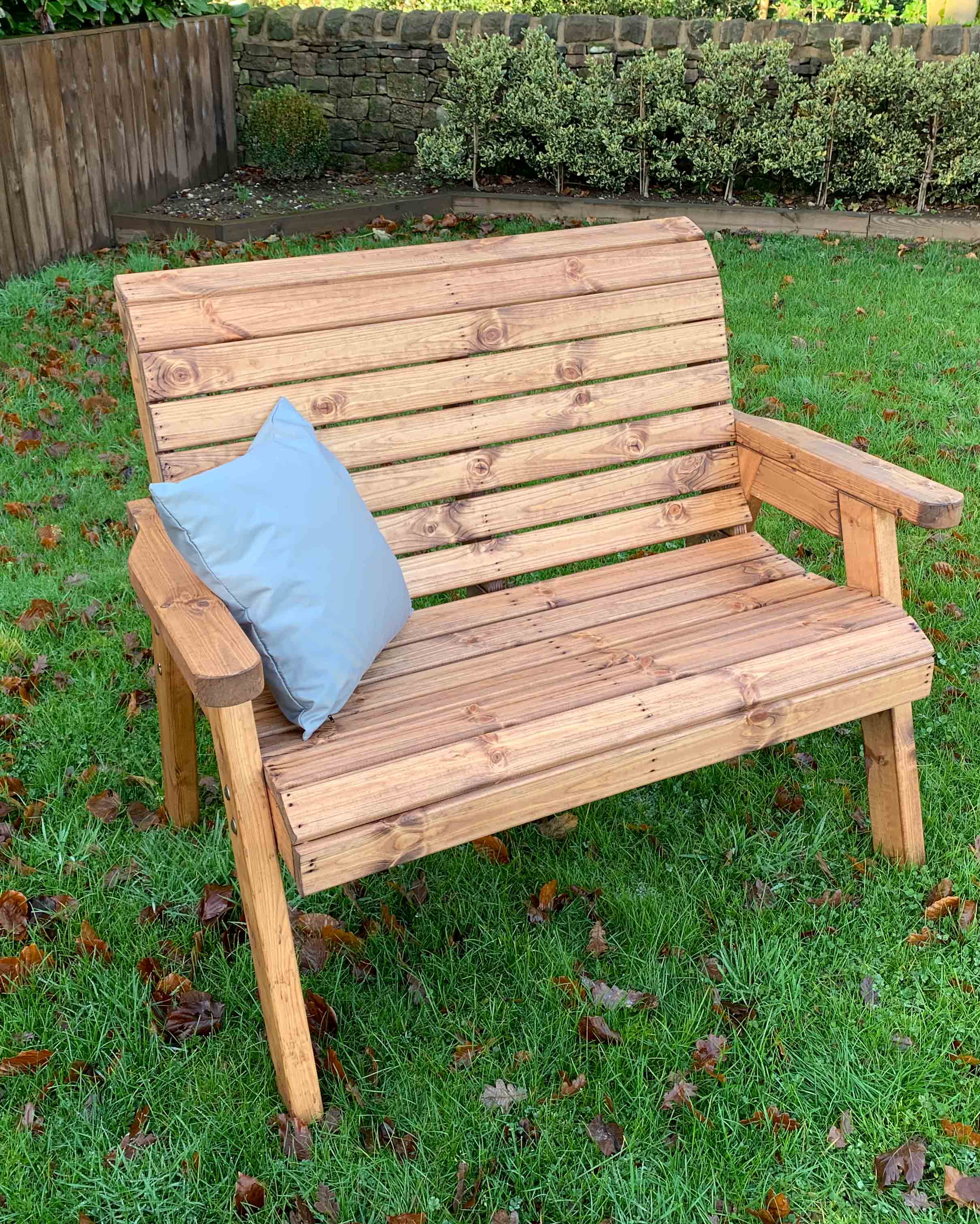 Charles Taylor Two Seater Bench with Grey Cushions HB19GR - Image 4