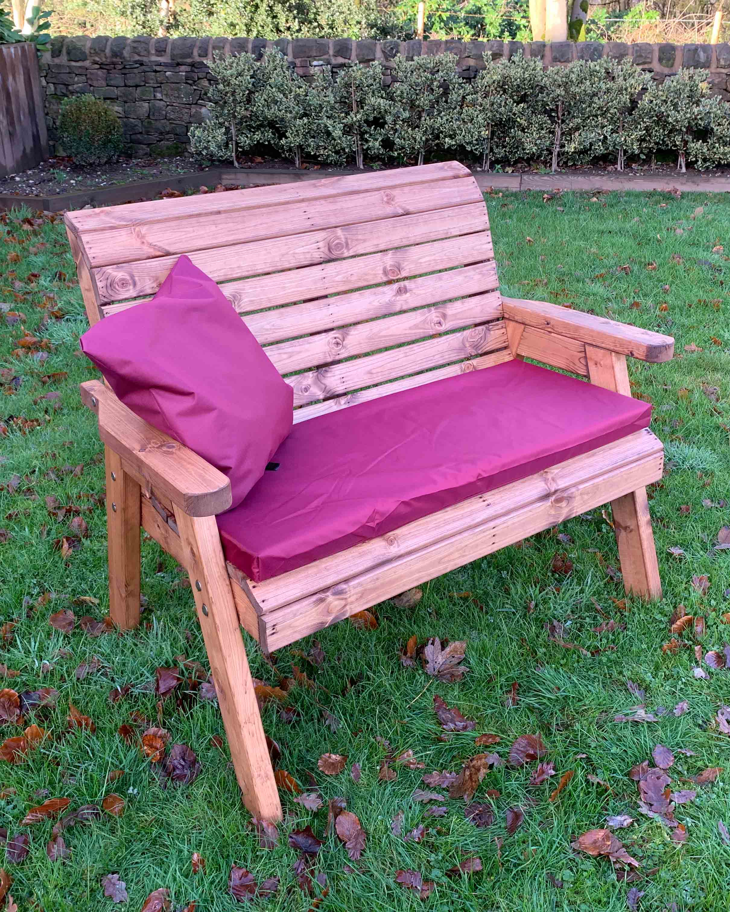 Charles Taylor Two Seater Bench with Burgundy Cushions HB19B
