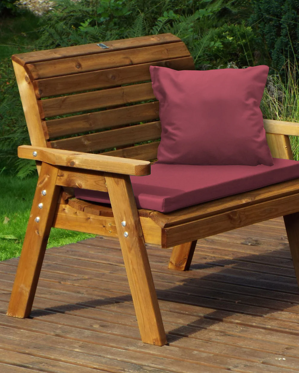 Charles Taylor Two Seater Bench with Burgundy Cushions HB19B - Image 2
