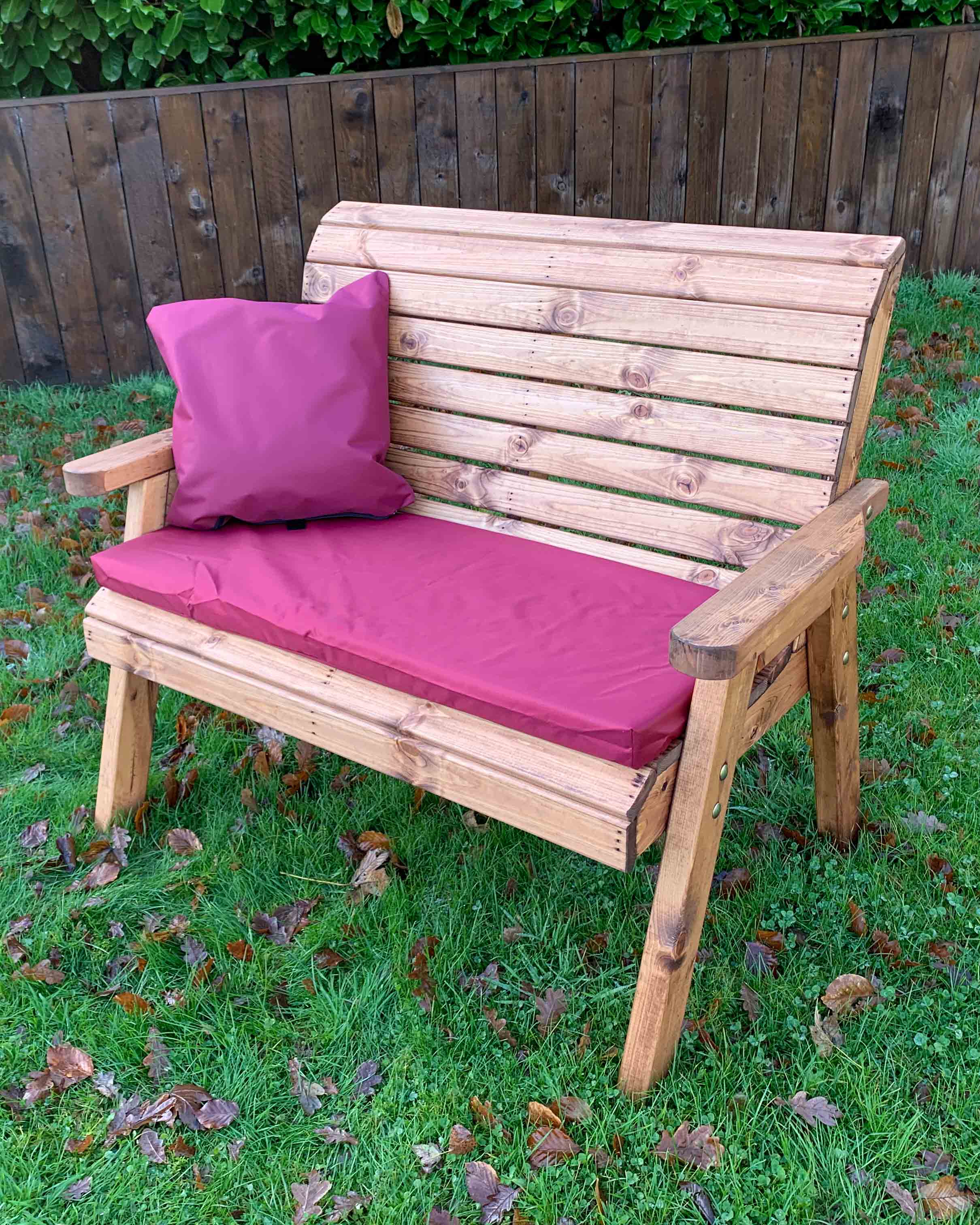 Charles Taylor Two Seater Bench with Burgundy Cushions HB19B - Image 3