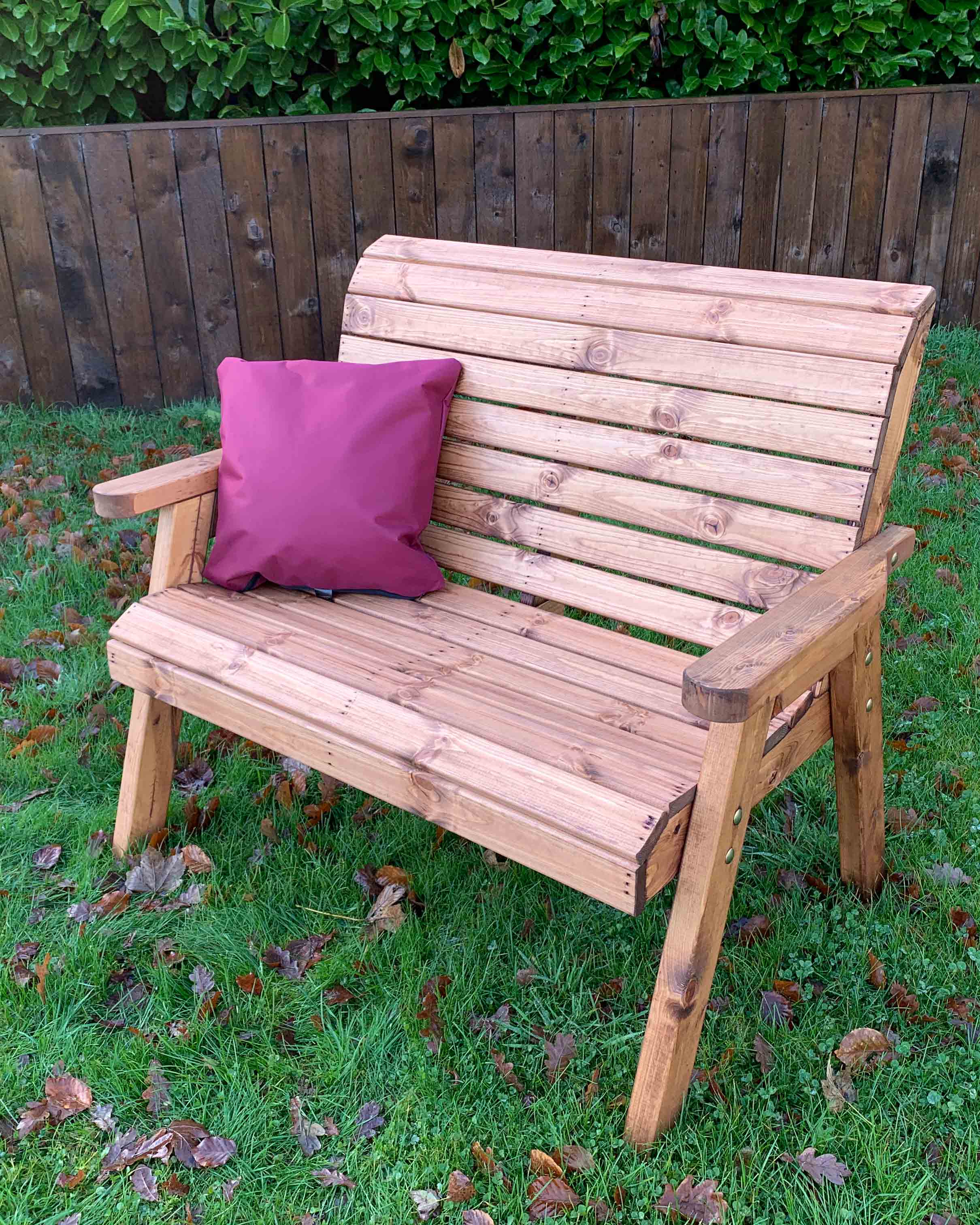 Charles Taylor Two Seater Bench with Burgundy Cushions HB19B - Image 4