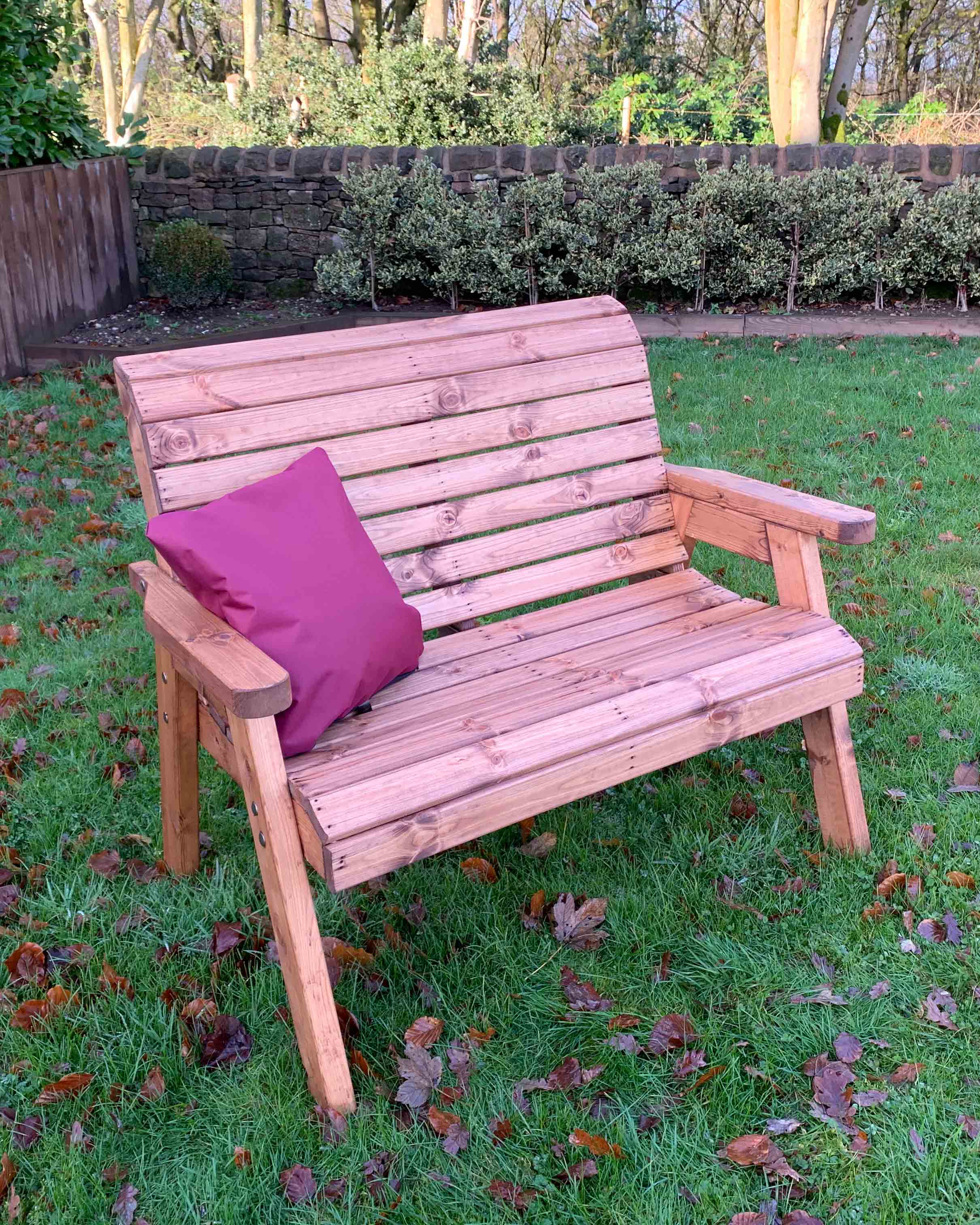 Charles Taylor Two Seater Bench with Burgundy Cushions HB19B - Image 5