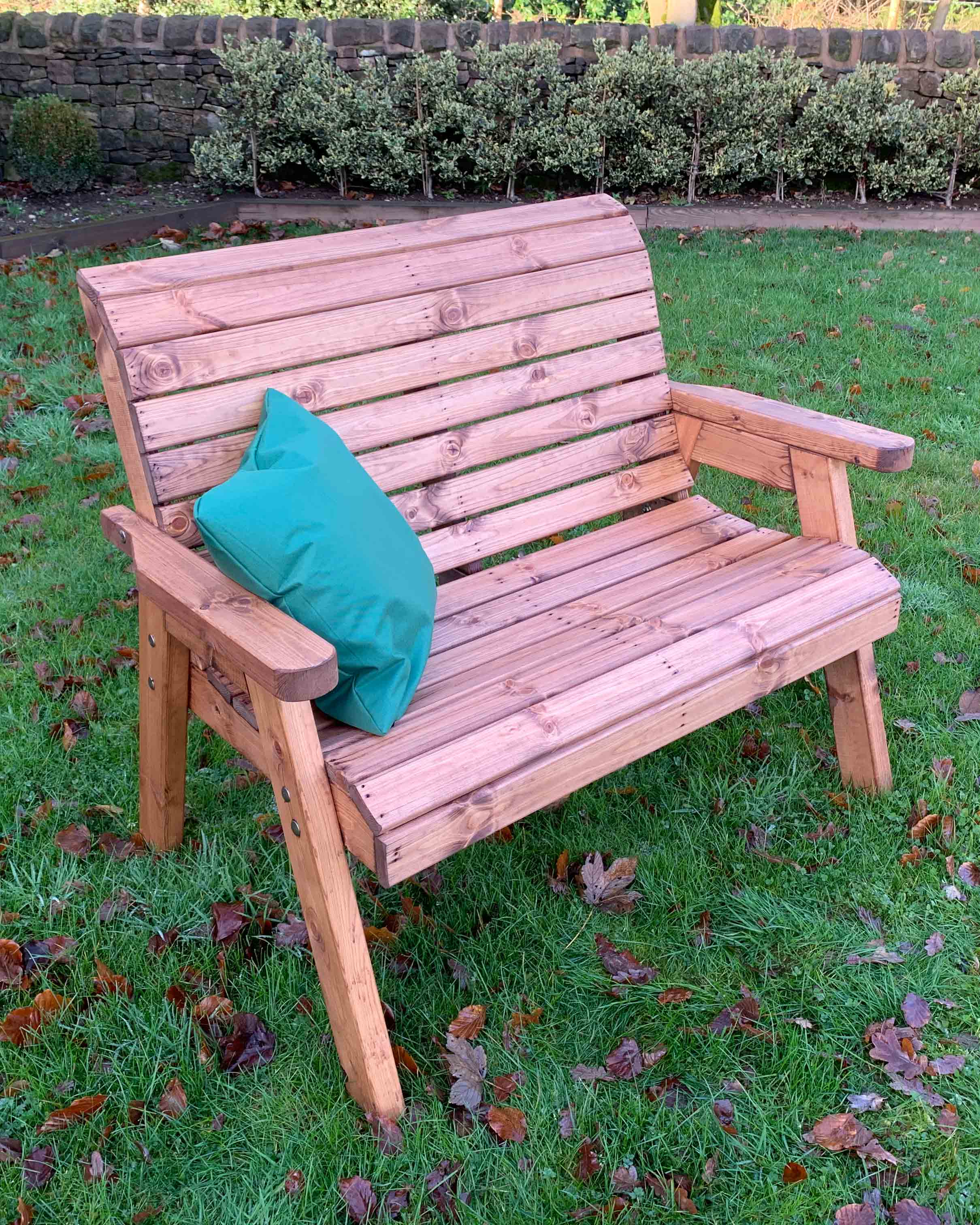 Charles Taylor Two Seater Bench with Green Cushions HB19G - Image 4