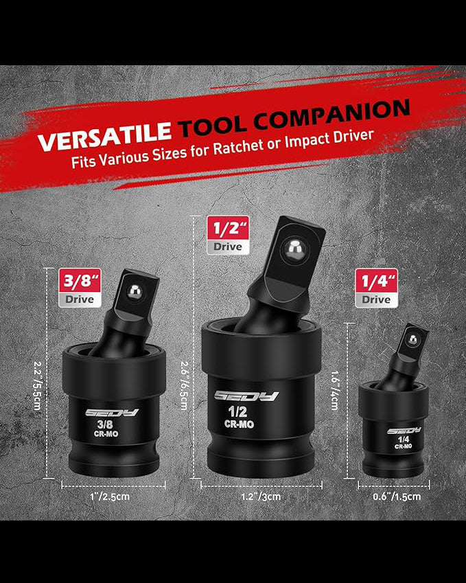 Universal Joint-Socket Swivel Set 3Piece 1/2" 3/8" 1/4" - Image 3