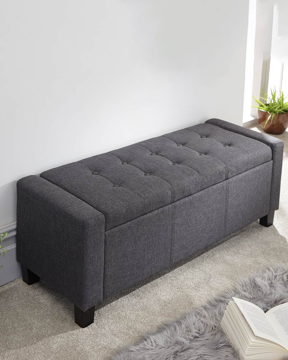 Verona Ottoman Bench Charcoal Grey Fabric - Image 3
