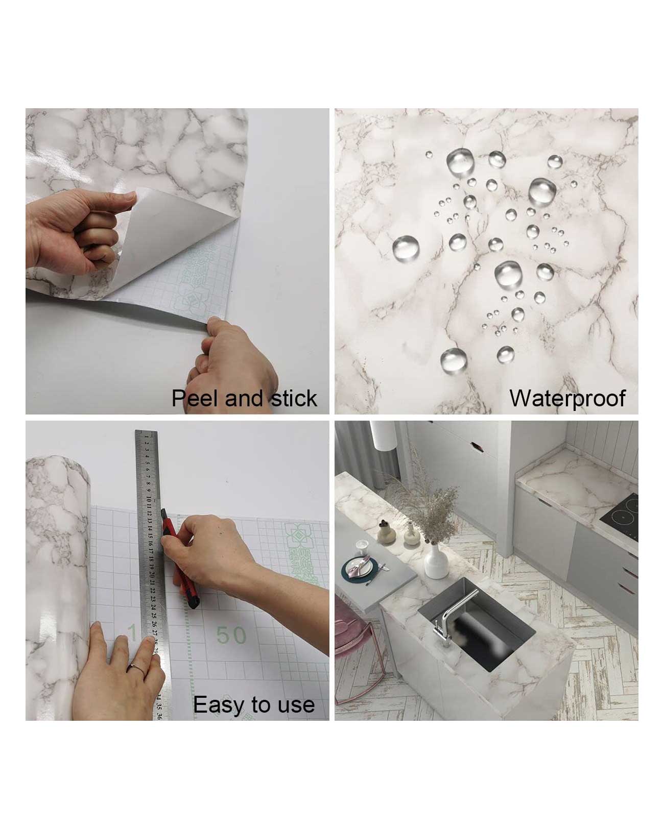 Vinyl Decorative Film Marble Wallpaper Peel Stick White 80x400cm - Image 3