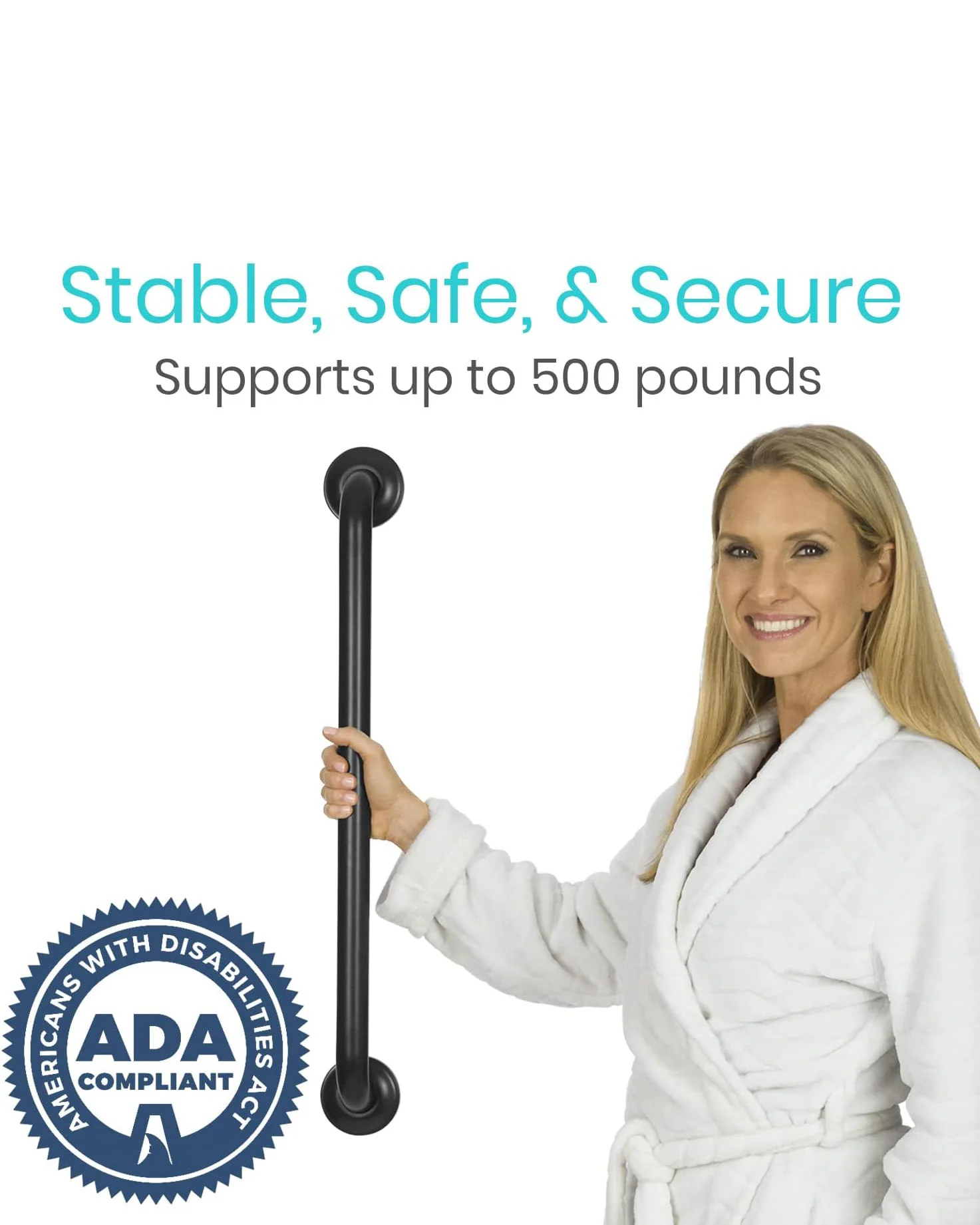 Vive Grab Bar Rail for Bathtubs and Showers 24" Black - Image 2