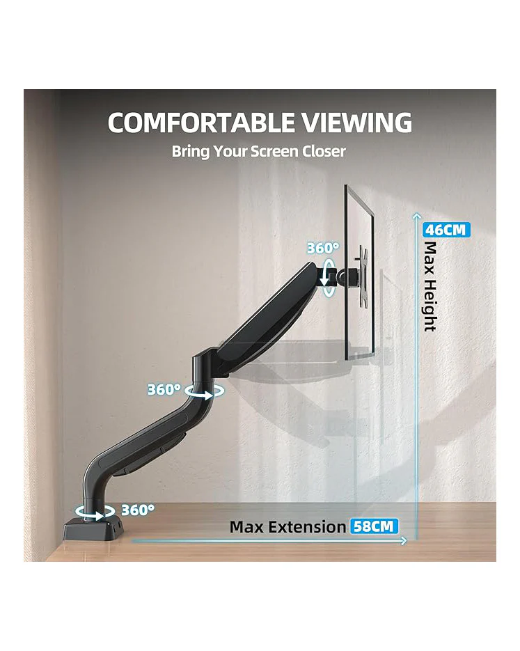 WEARSON Single Monitor Arm Desk Mount Black - Image 2
