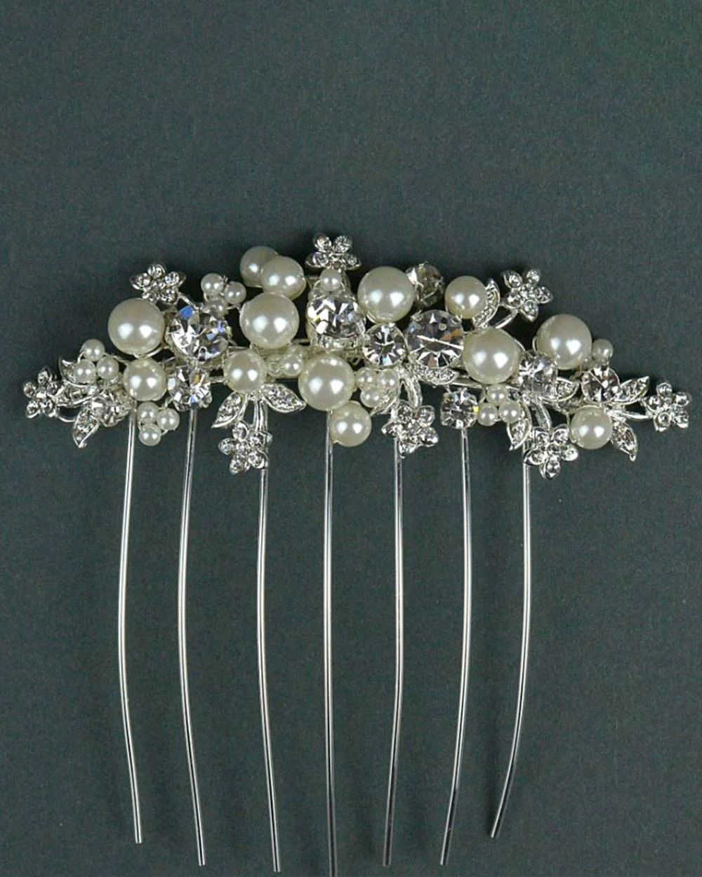 Wedding Hair Comb Diamante Pearl Floral 2 - Image 3