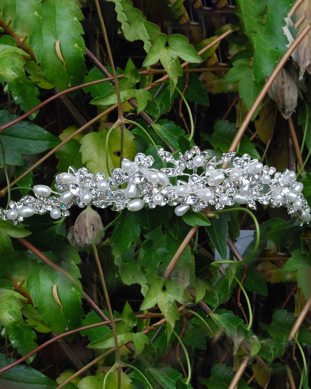 Wedding Tiara Floral With Diamantes, Pearls - Image 4