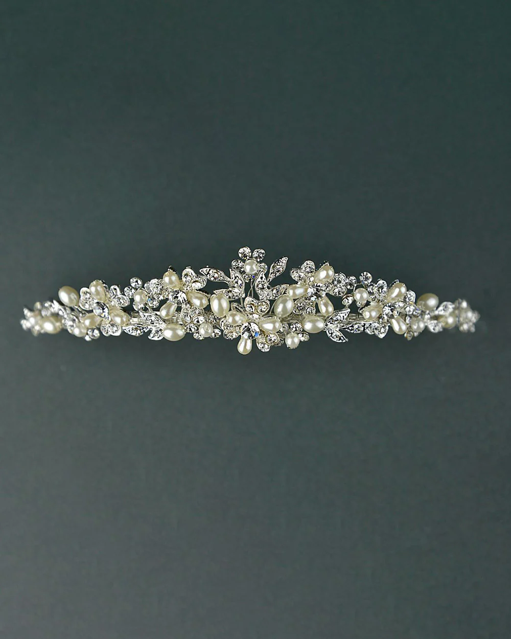 Wedding Tiara Floral With Diamantes, Pearls - Image 5