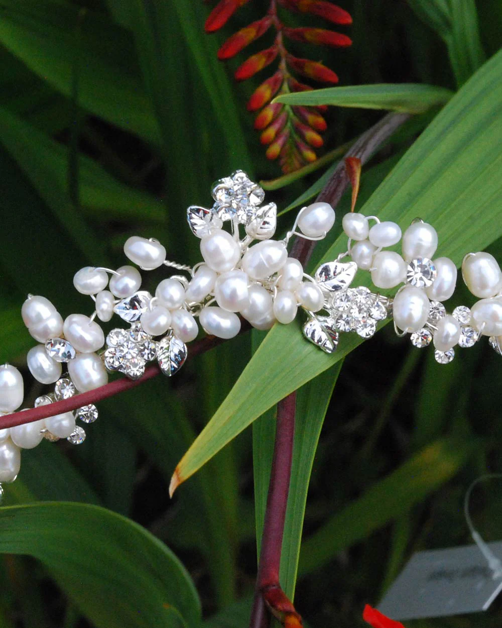 Wedding Tiara Pearl Diamante Floral 2.5cm - Image 5