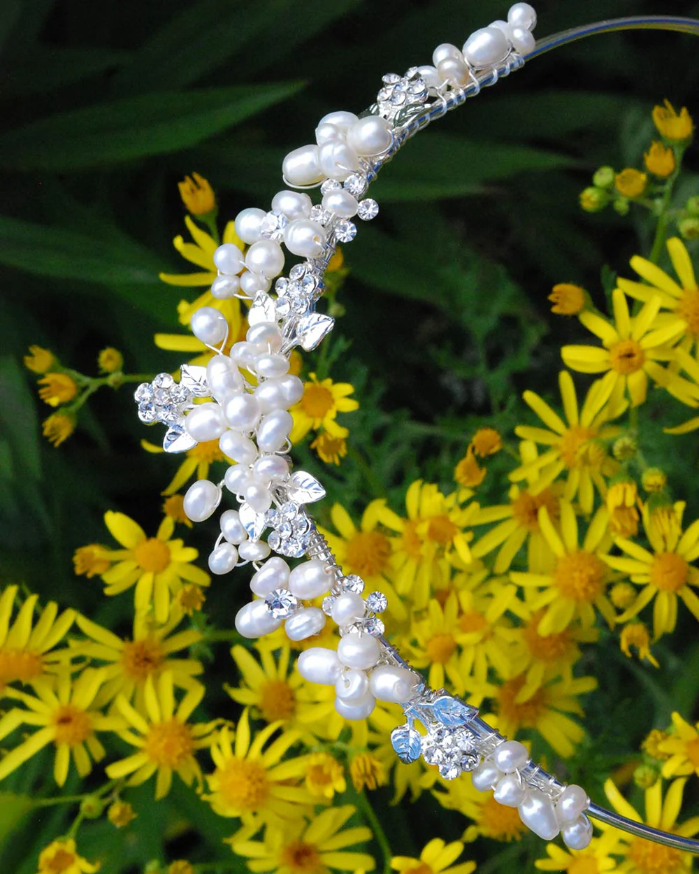 Wedding Tiara Pearl Diamante Floral 2.5cm - Image 6