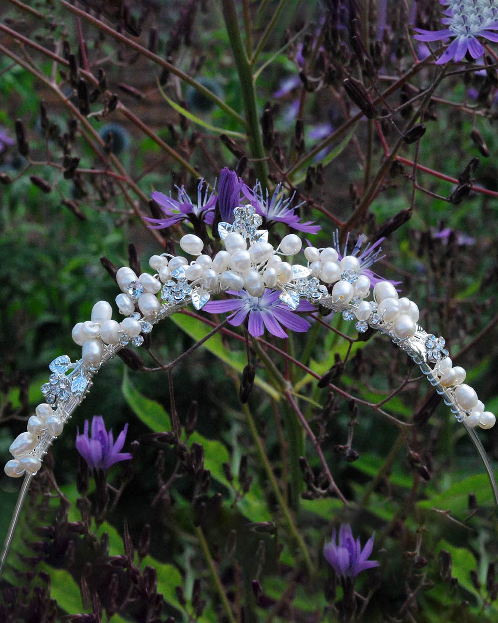 Wedding Tiara Pearl Diamante Floral 2.5cm - Image 7