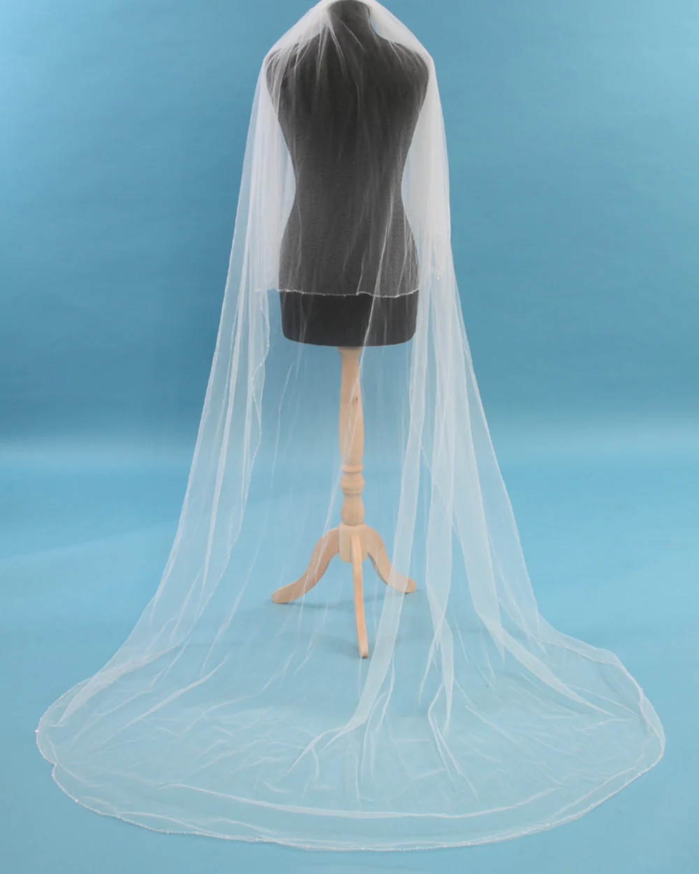 Wedding Veil 2 Tier Beaded Edge Ivory - Image 3