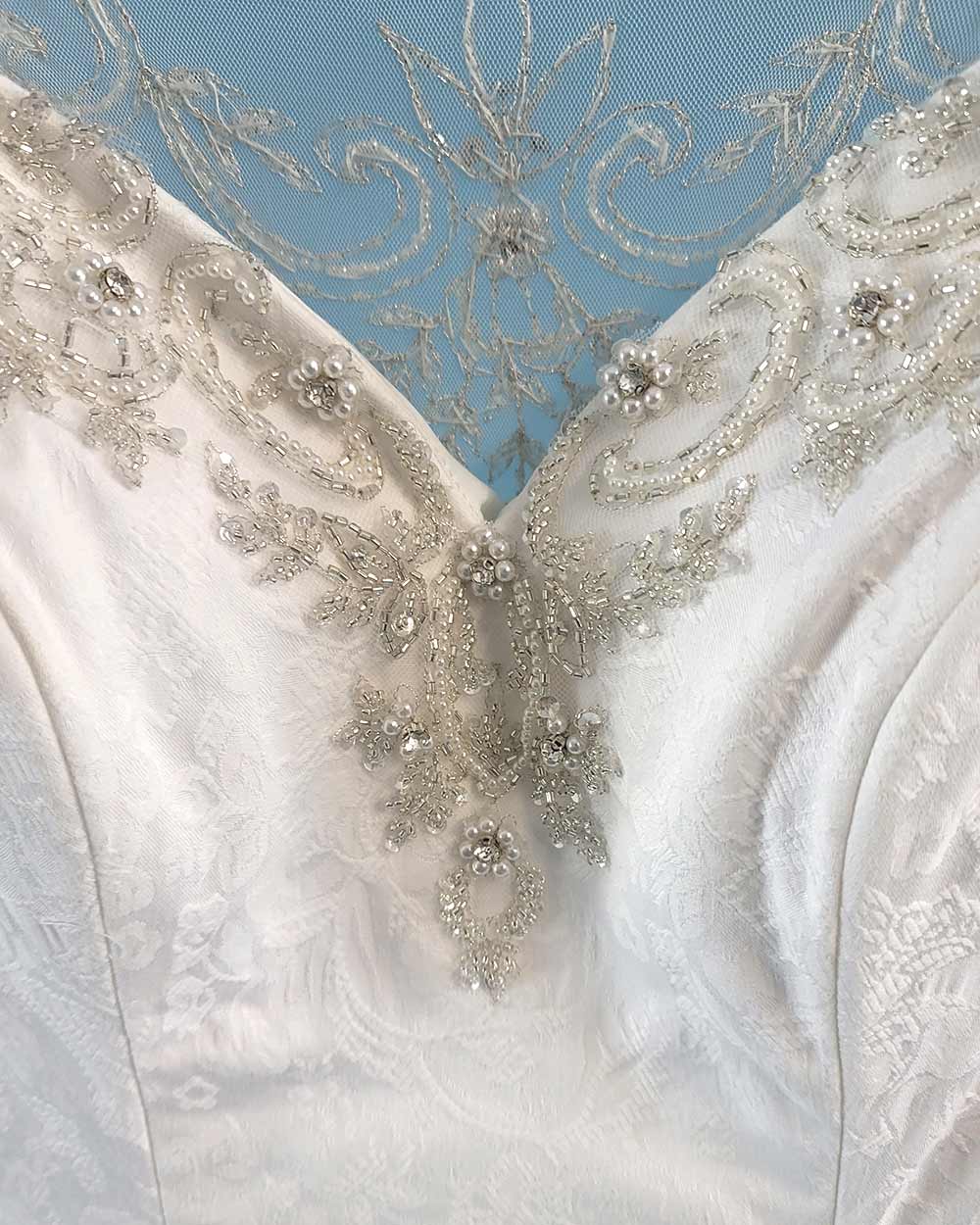 White Fish Tail Illusion Wedding Dress Size 10 - Image 3