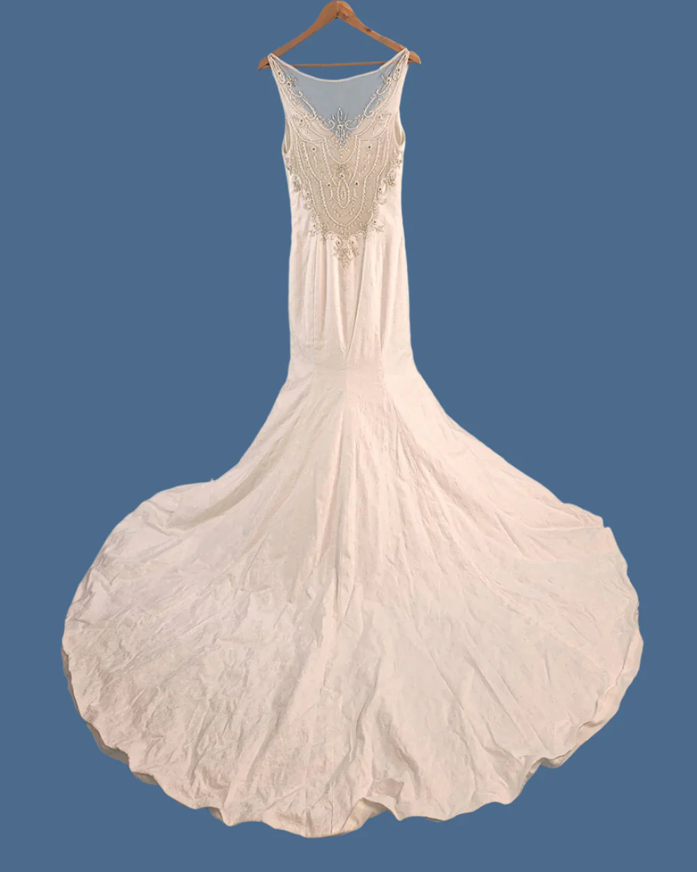 White Fish Tail Illusion Wedding Dress Size 10 - Image 5