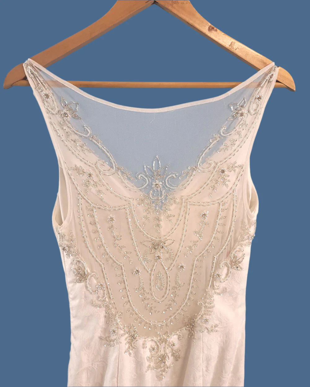 White Fish Tail Illusion Wedding Dress Size 10 - Image 6