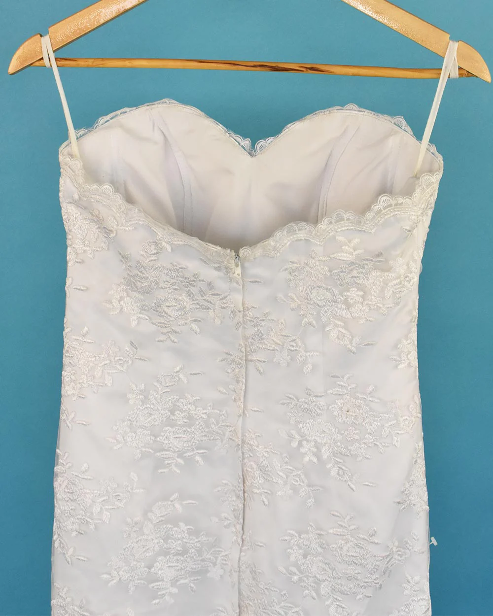 White Strapless Floral Lace Wedding Dress - Image 9