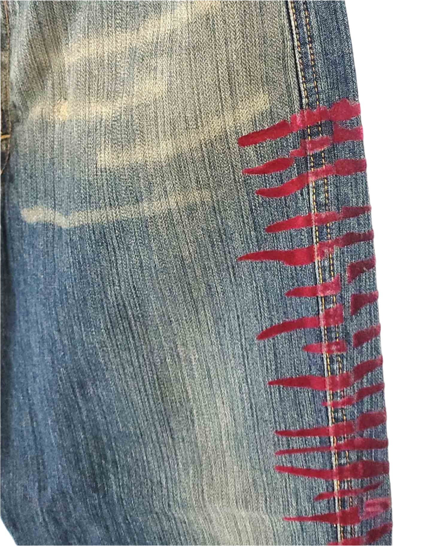 Womens USED JEANS Blue Jeans Red Tiger Stripes W30 - Image 4