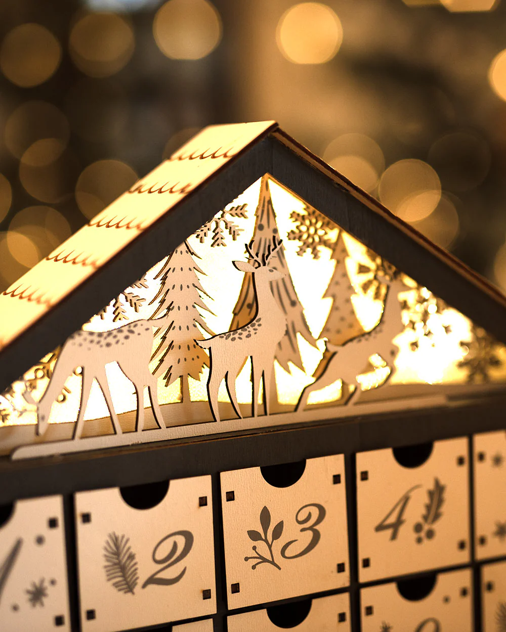 Wooden Advent Calendar LED Light Up Forest Scene Grey - Image 3