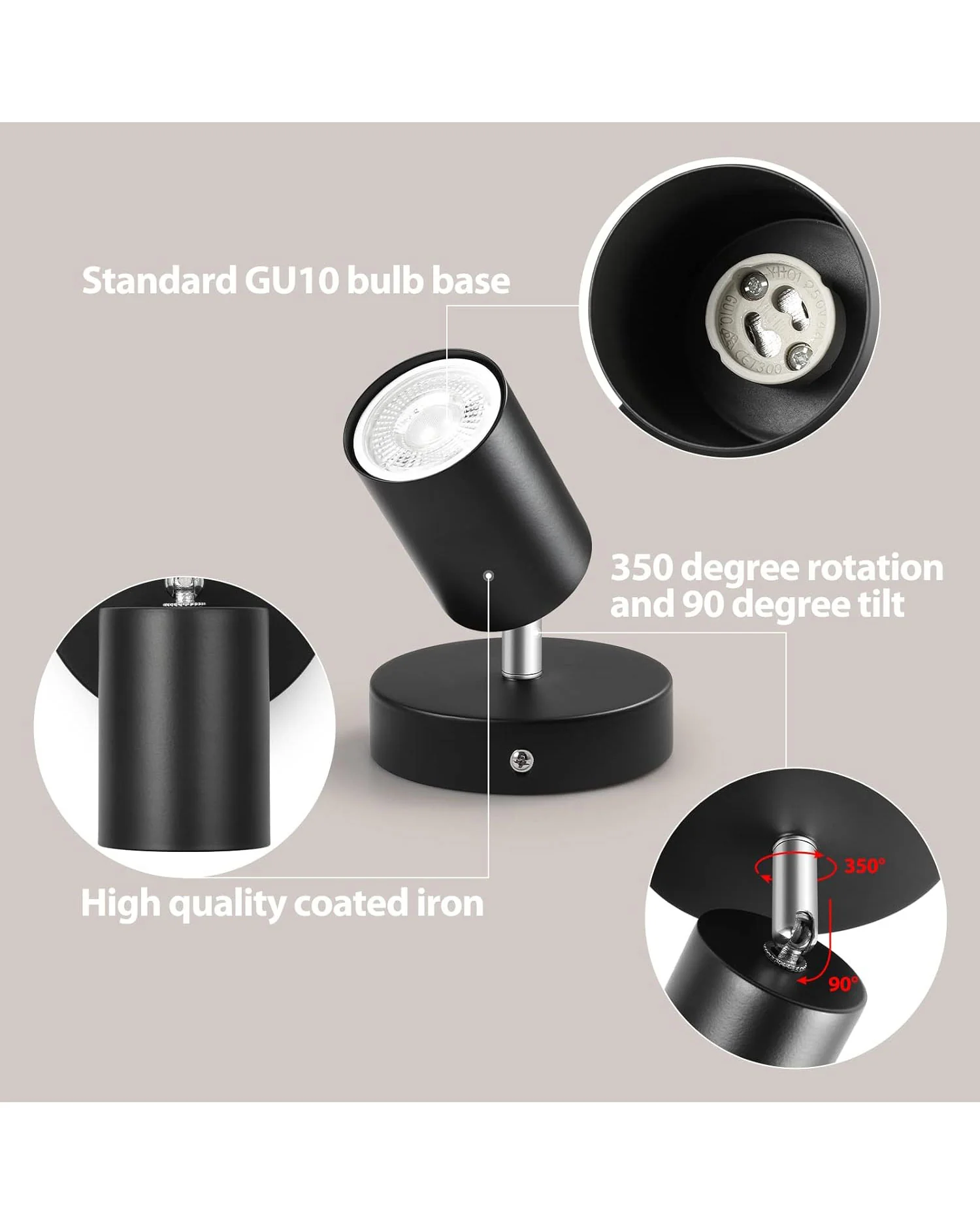 ZISHATUO LED Ceiling Spotlight Rotatable 2 Pack Black - Image 3